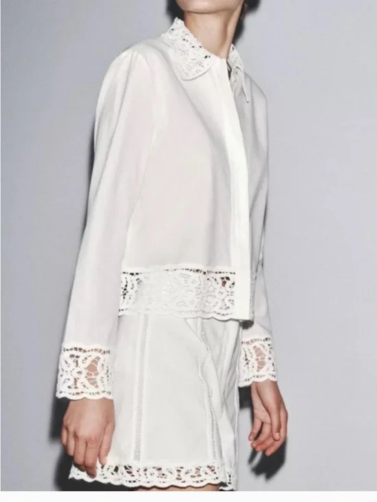 Zara white lace-trim blouse, new with tag - Picture 5 of 12